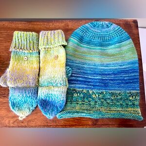 FRAAS Multicolor Knit Beanie and Mittens Set